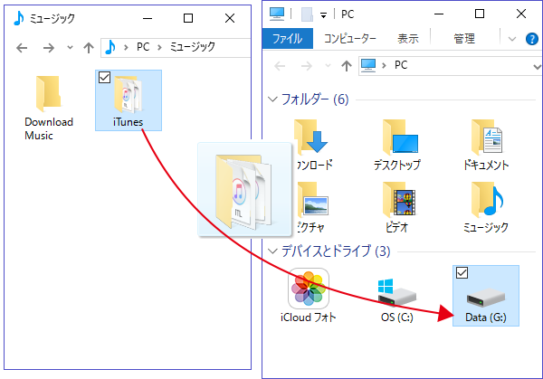 ミュージックフォルダにあった[iTunes]フォルダをHDDやフラッシュメモリにコピー