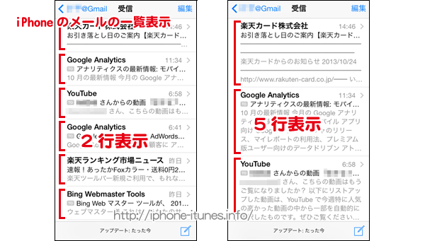 Iphoneのメール一覧表示の際のレイアウト 表示する行数 を変更