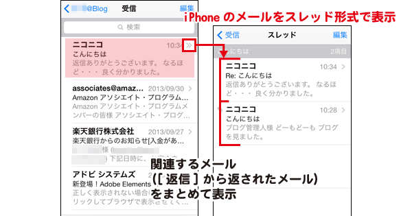 iPhoneでメールをスレッド表示にする